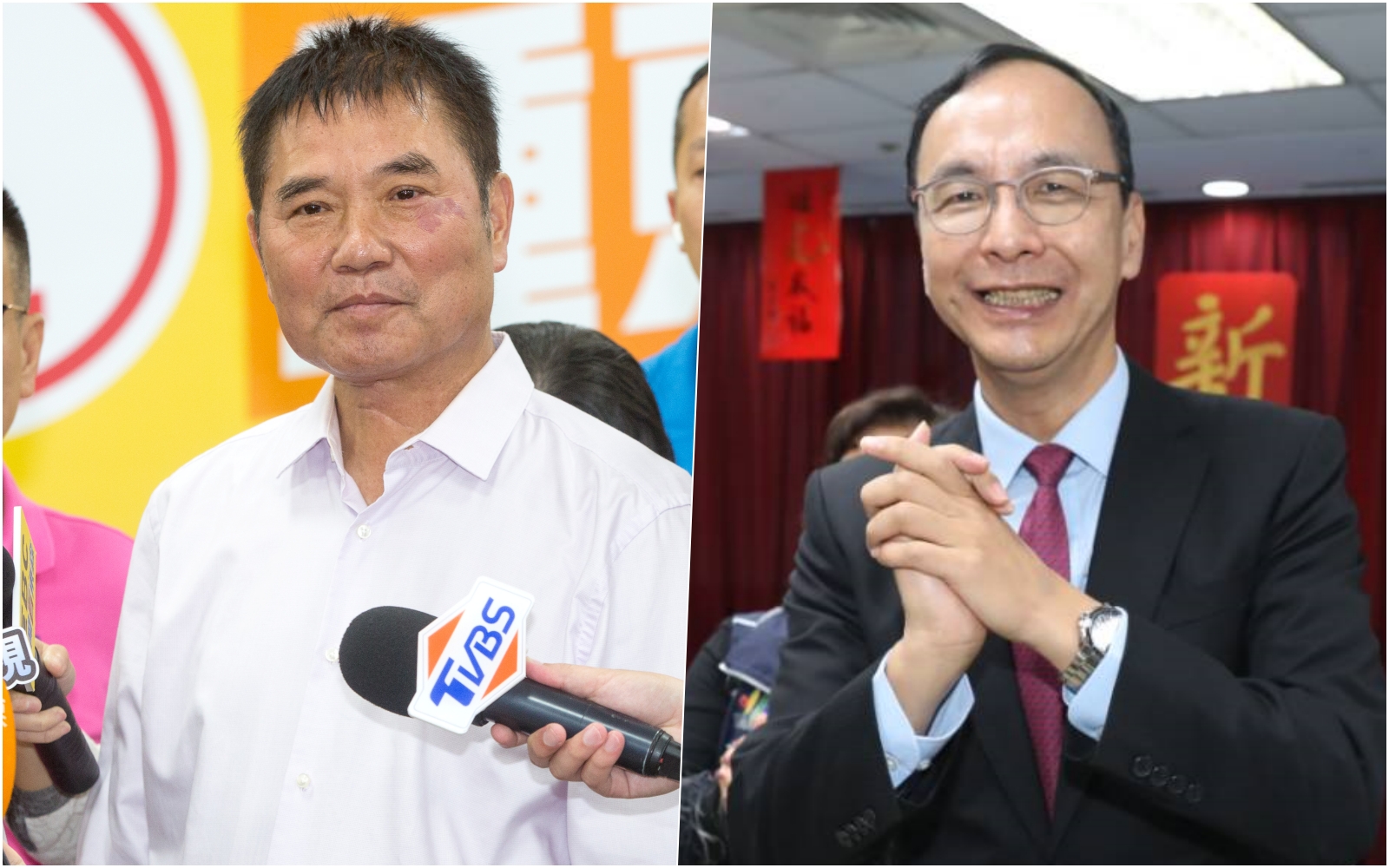 鍾東錦（左）脫黨參選並當選苗栗縣長，也因此被開除國民黨籍，不過今與黨主席朱立倫（右）同台時互動十分融洽。（本刊資料照）