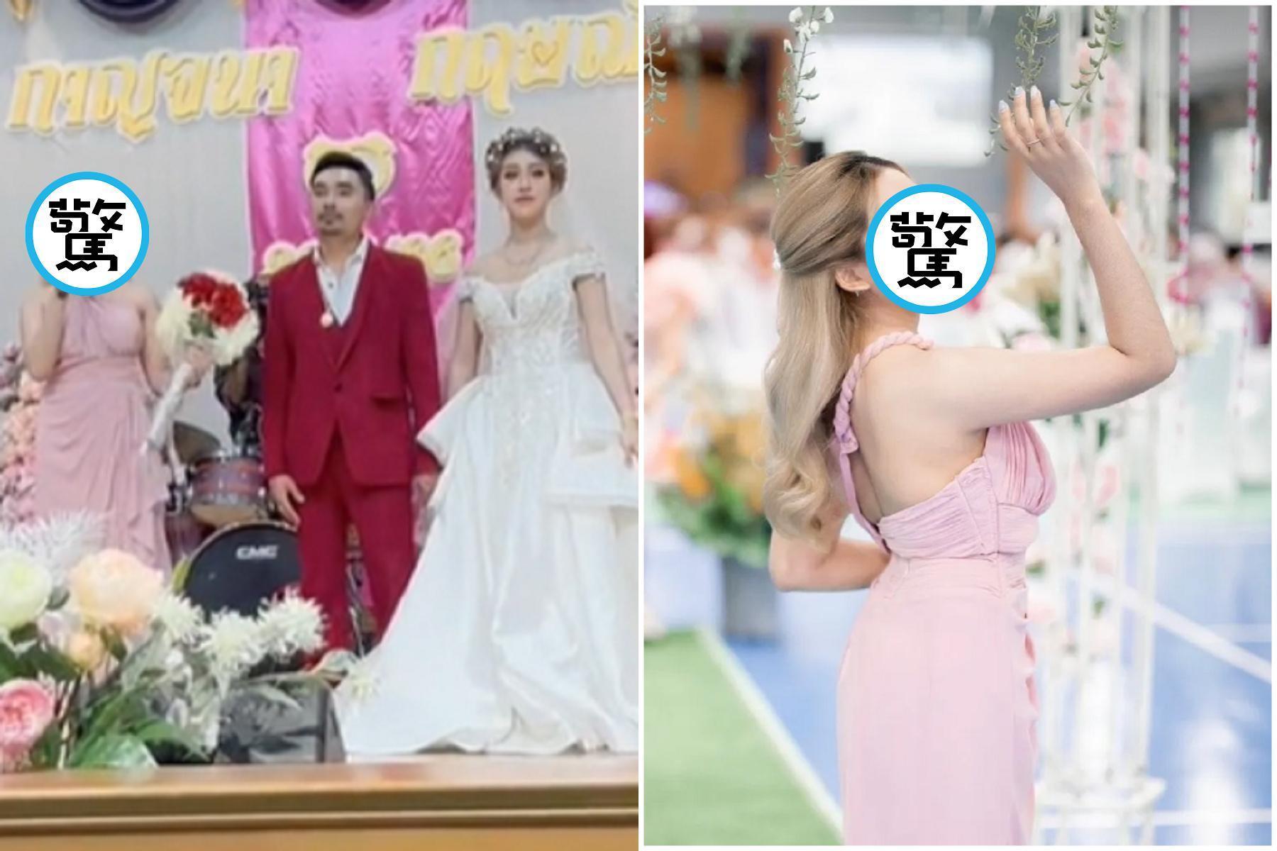 漂亮新娘丟捧花悲劇了，鋒頭全被小姑搶走！美到壓境全場「網友戀愛惹」。（翻自TikTok）