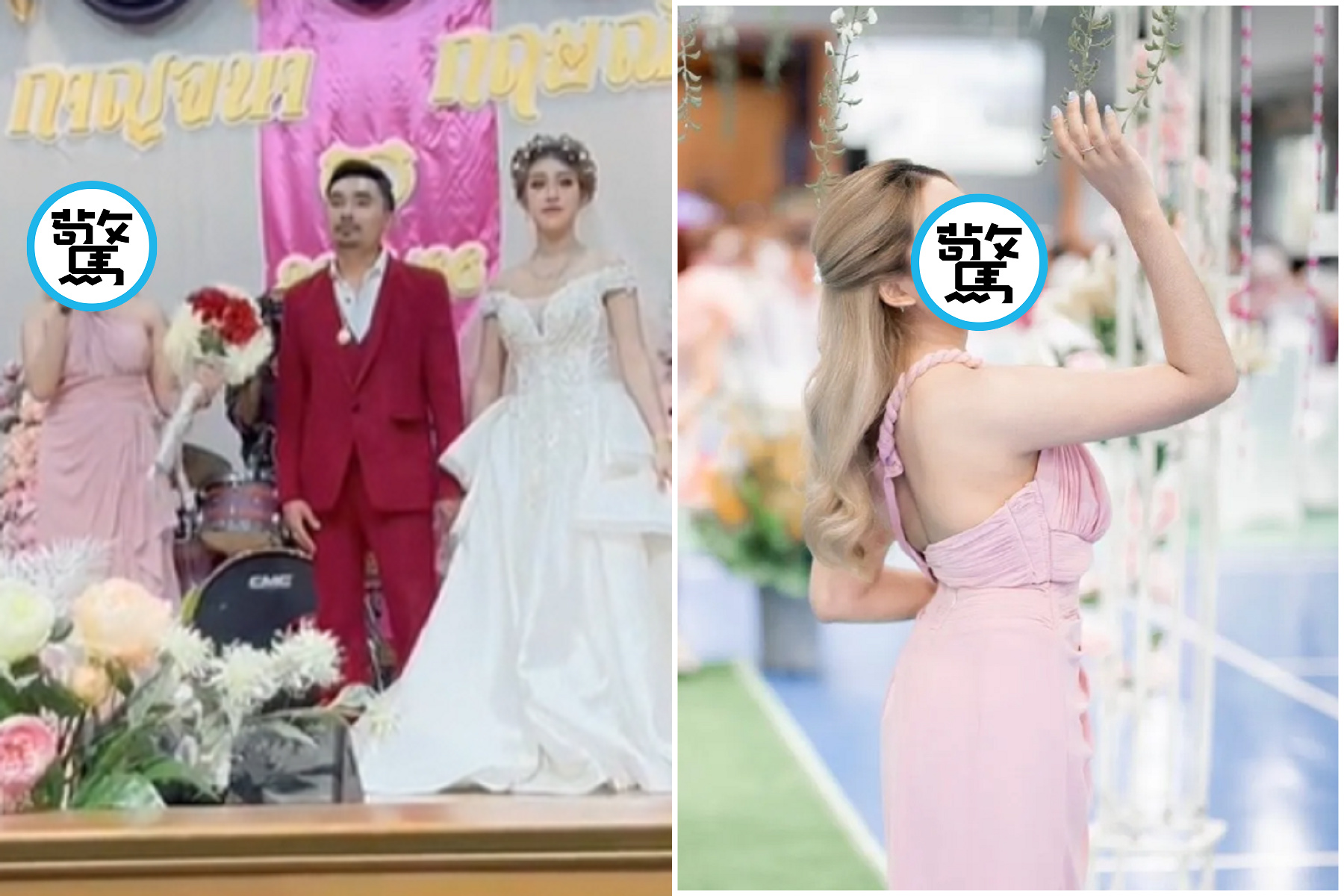 漂亮新娘丟捧花悲劇了，鋒頭全被小姑搶走！美到壓境全場「網友戀愛惹」。（翻自TikTok）