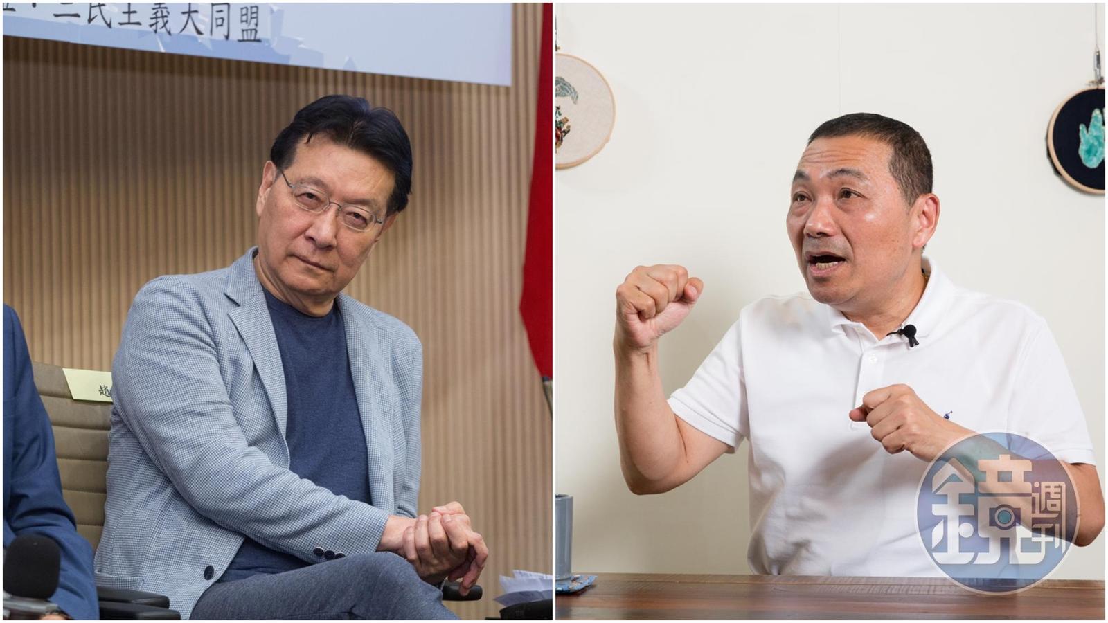 趙少康(左)喊話侯友宜(右)要選總統就自己出來,不要等到別人「黃袍加身」。(本刊資料照)