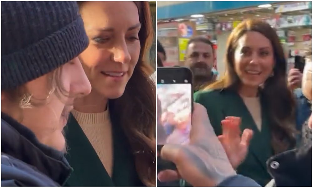 凱特王妃與男粉絲（左圖左）的互動被網友大讚可愛。（翻攝推特影片）