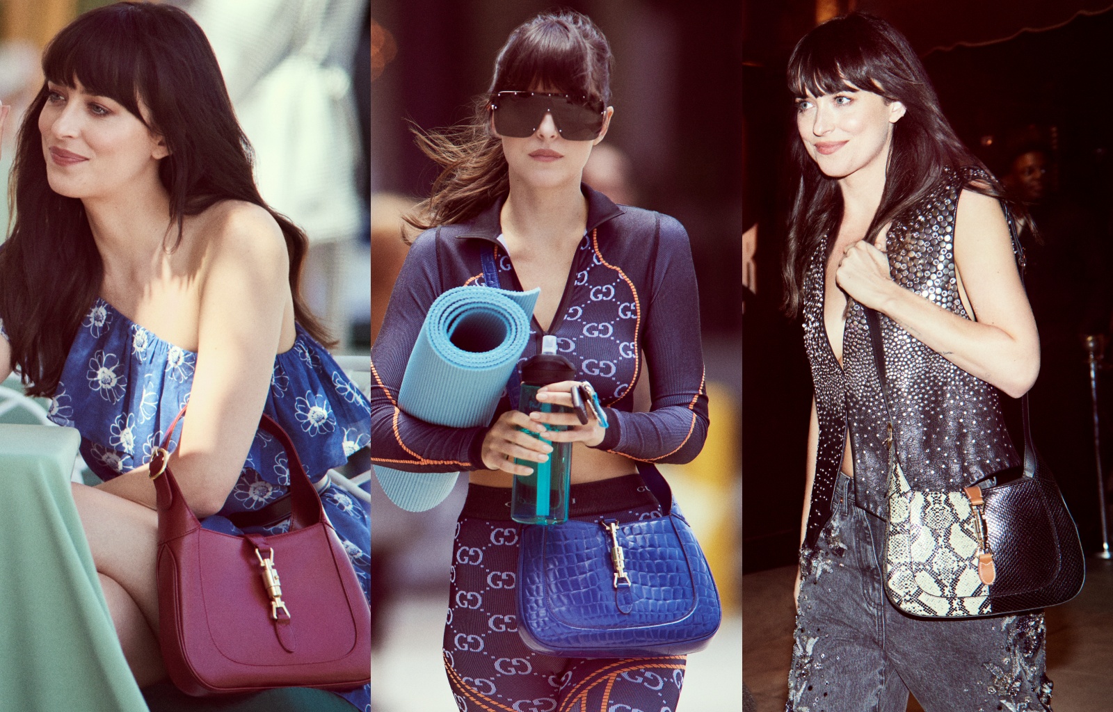 Dakota Johnson所拍攝的廣告大片，以身在洛杉磯的日常時刻，完美展現不同款式的Jackie 1961包款。（GUCCI提供）