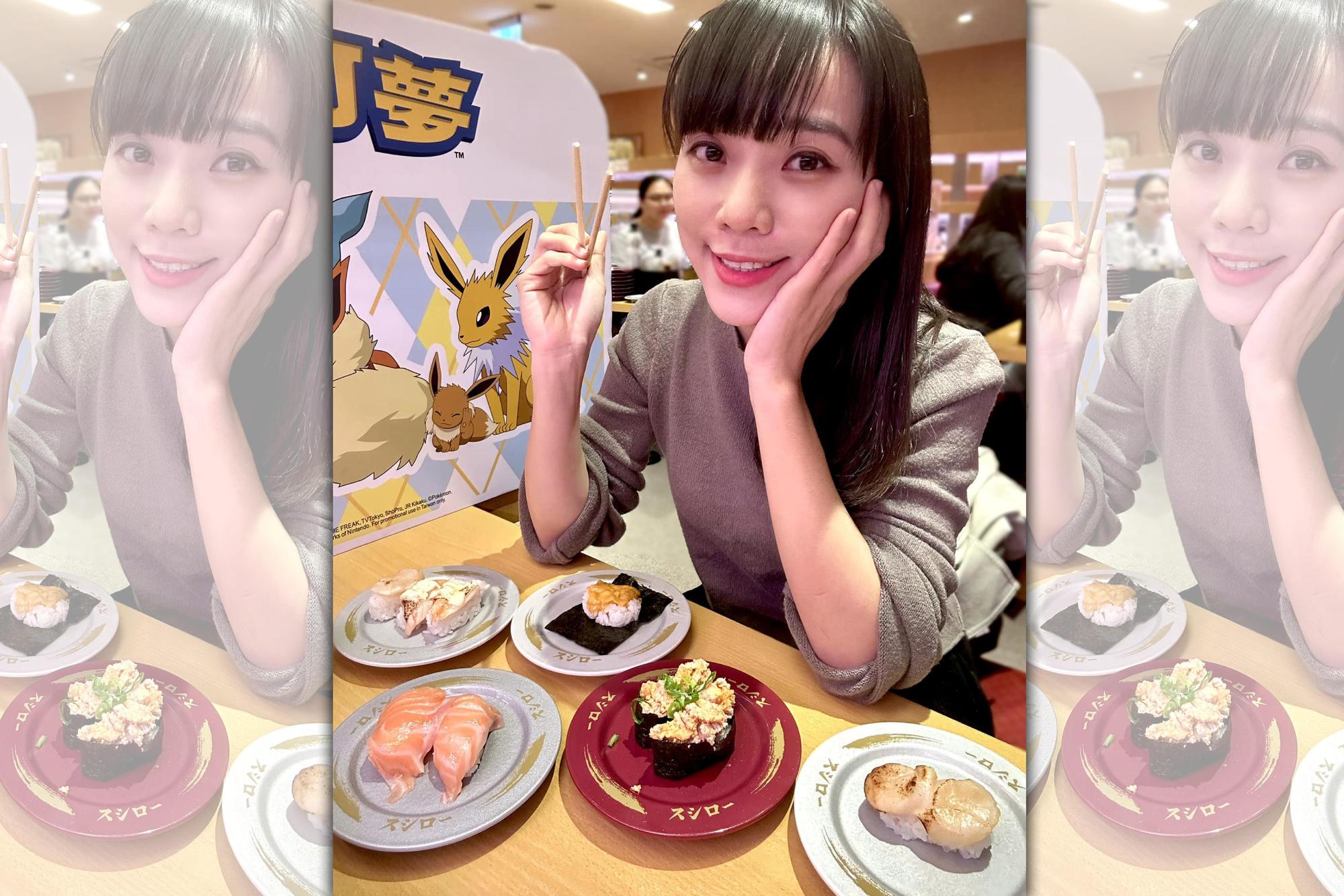 黃捷到高雄的壽司郎門市用餐「幫補血」。（翻攝自黃捷 高雄市議員臉書）