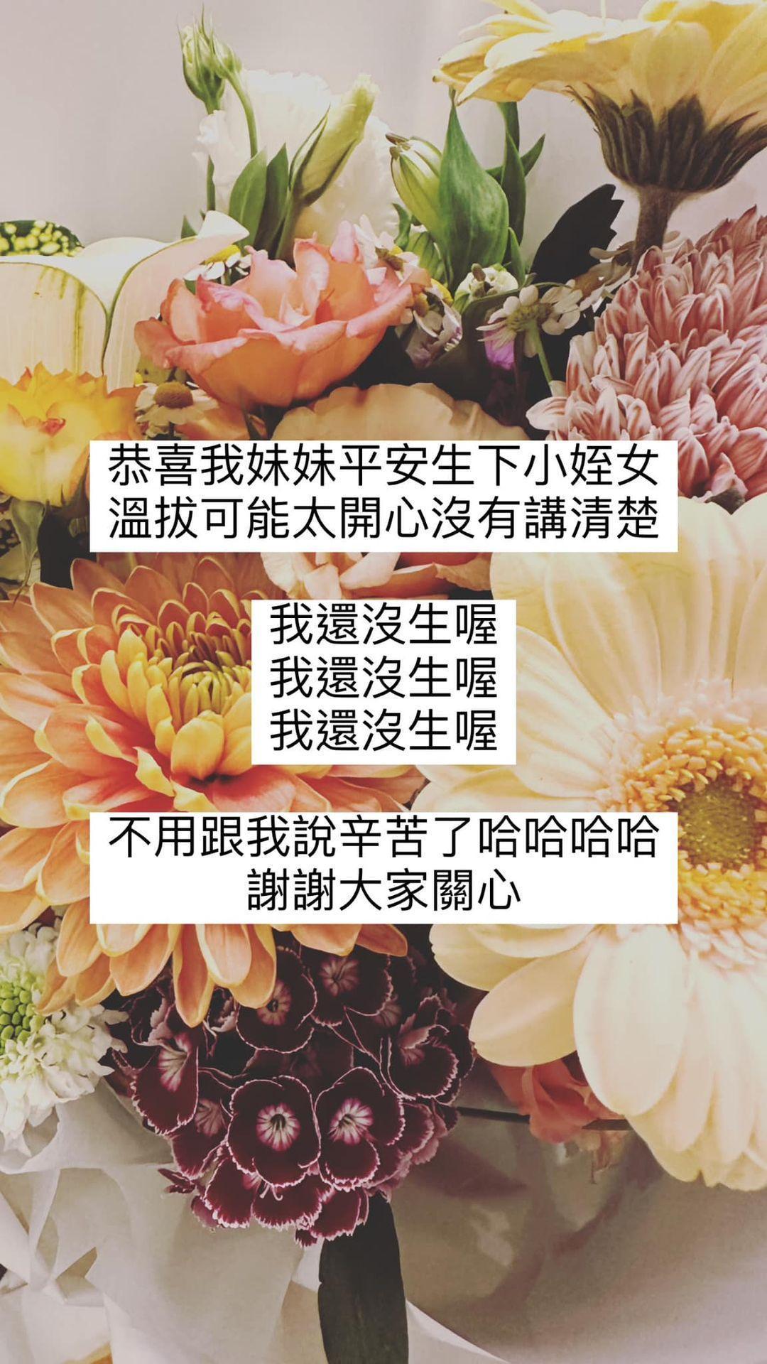 吳姍儒發文澄清自己還沒生,是妹妹生了。(翻攝自吳姍儒臉書)