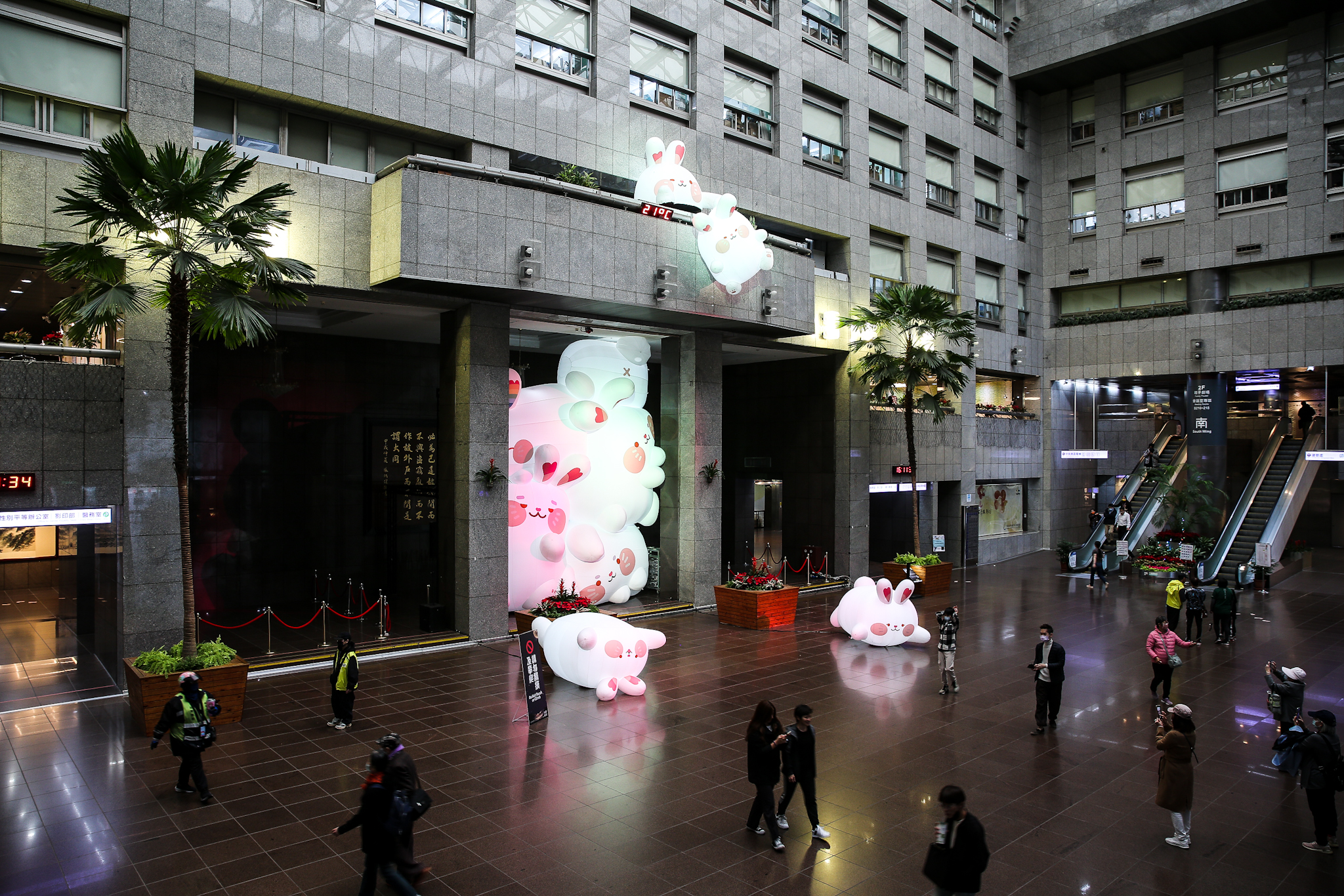 台北市政府內的裝置藝術「兔兔餐包」，遠看超壯觀。