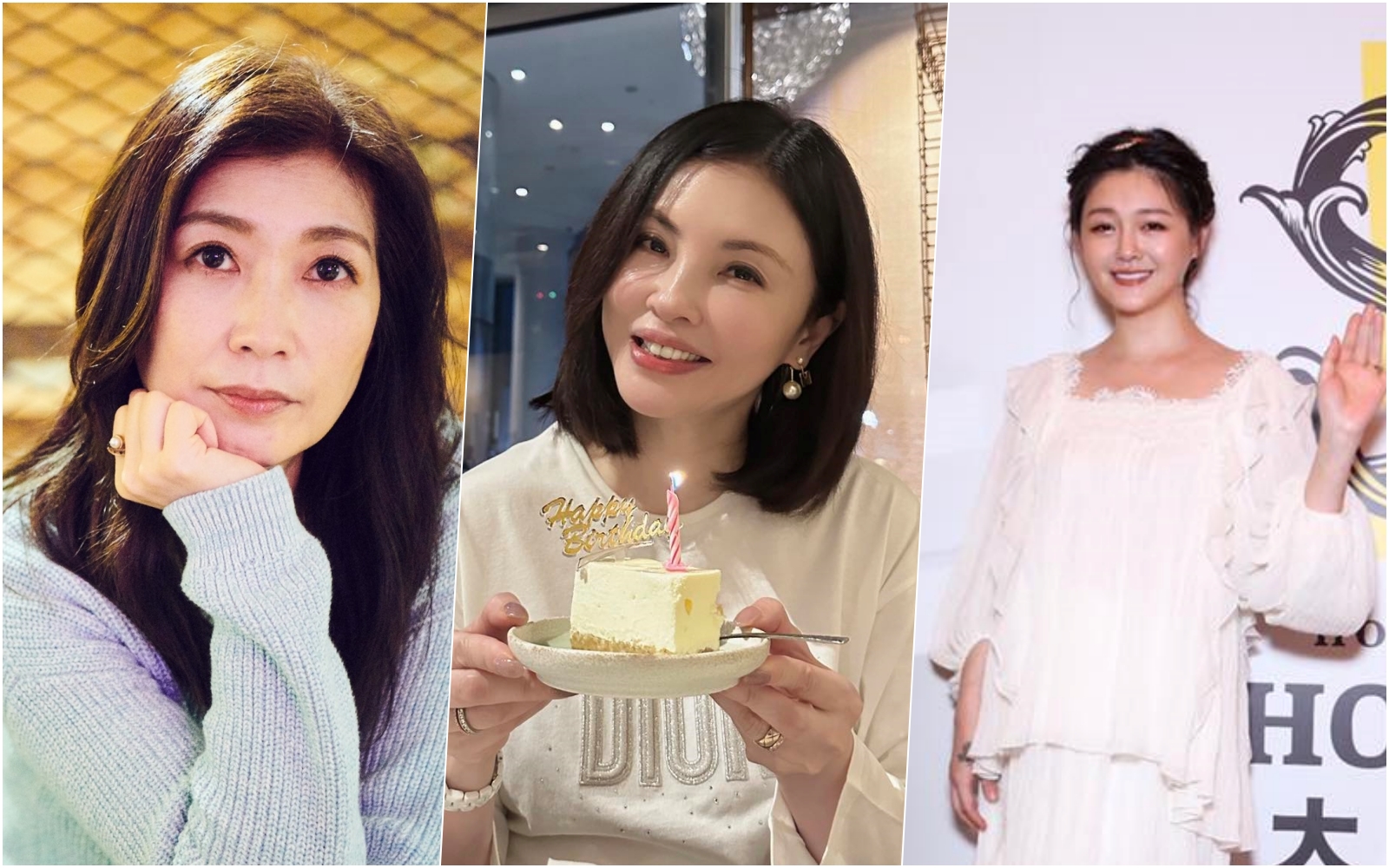 黃嘉千（左起）、何如芸、大S近年面臨婚姻狀況，所幸有好姊妹出面聲援幫忙度過難關。（翻攝自臉書）