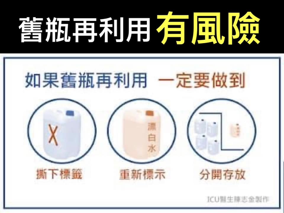 陳志金表示，若要舊瓶再利用，應遵循三個原則避免誤喝的風險。（翻攝自Icu醫生陳志金臉書粉專）