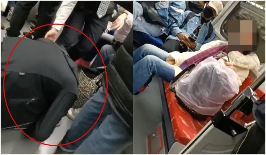 一名學生被逼讓「博愛座」，受不了老婦人一路咒罵，最後下跪求饒。（翻攝自臉書爆料公社公開版）