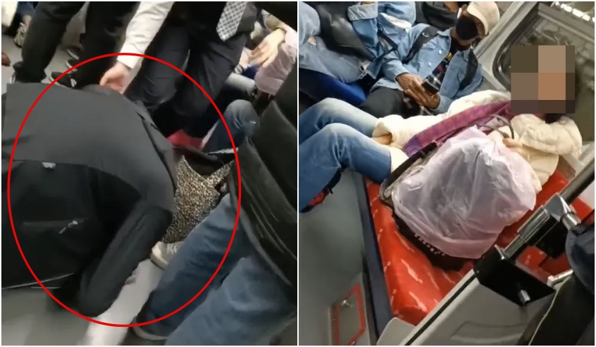 一名學生被逼讓「博愛座」，受不了老婦人一路咒罵，最後下跪求饒。（翻攝自臉書爆料公社公開版）