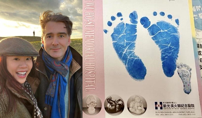 吳欣盈今早在夫婿、媽媽陪同下，生下小帥哥。（翻攝自吳欣盈臉書）