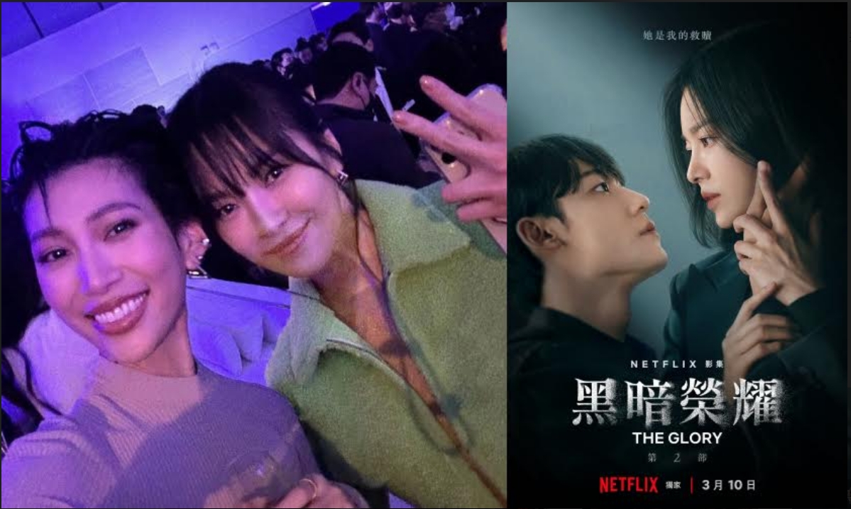 宋慧喬昨在韓國出席精品活動，與台灣網紅茉莉自拍。（左翻攝茉莉IG，右NETFLIX提供）