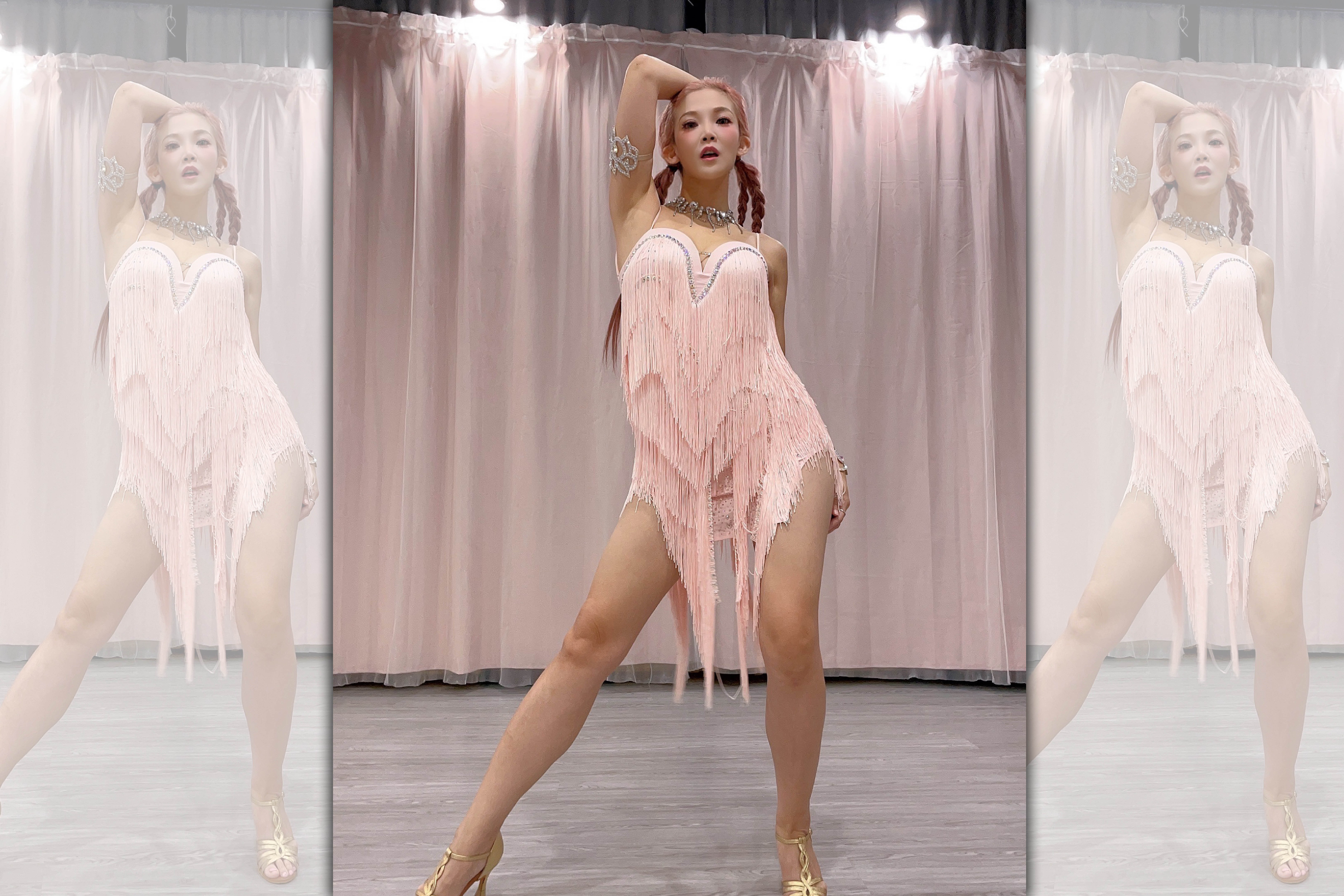 圓圓表示穿上拉丁舞衣後立刻自信爆棚。（莉亞騷莎舞團提供）