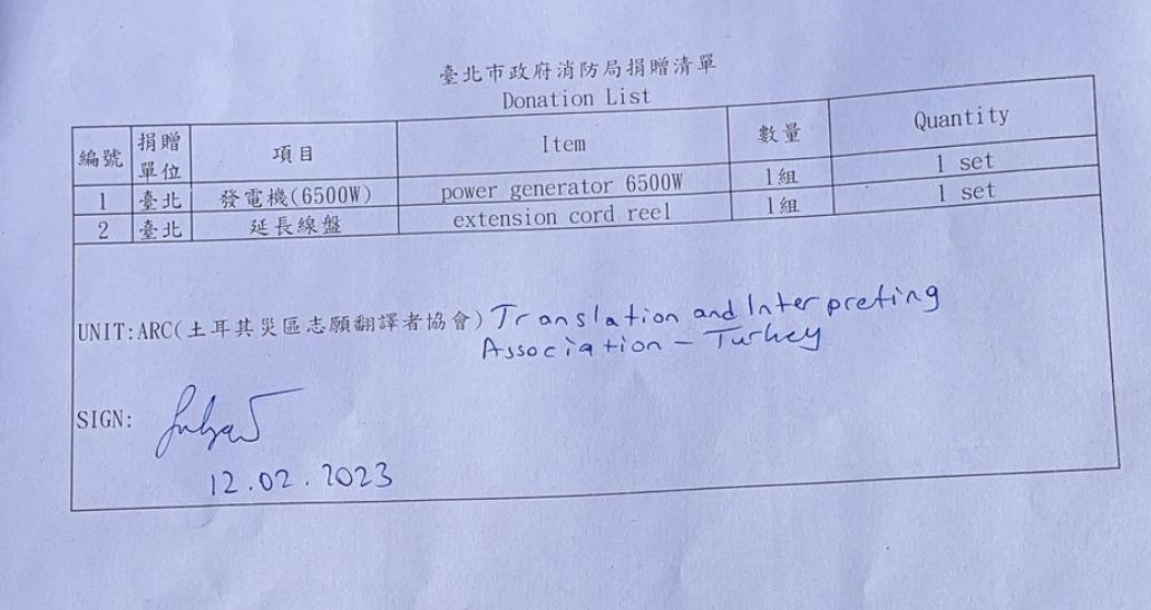 台北市搜救隊捐出發電機、延長線等救災重要器材。（翻攝自台北市搜救隊臉書）