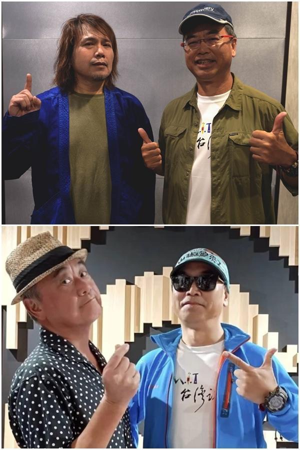 伍佰（上圖左）、陳昇（下圖左）二位「台灣特有種」為麥覺明山態電影《山椒魚來了》獻聲。（大麥影像傳播工作室提供）