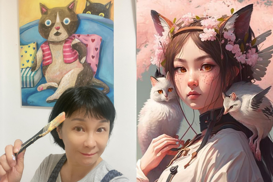 吳淡如昨日於粉專PO出自己的「AI電腦繪圖」作品（右圖），沒想到竟意外遭炎上。（翻攝自吳淡如、吳淡如每周一文臉書）