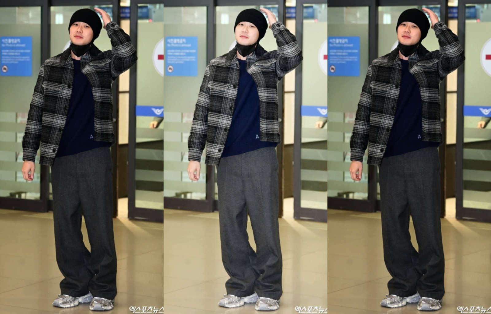 施柏宇赴韓國宣傳電影時，穿著的鞋款正是BALENCIAGA 3XL運動鞋。（翻攝自theqoo）