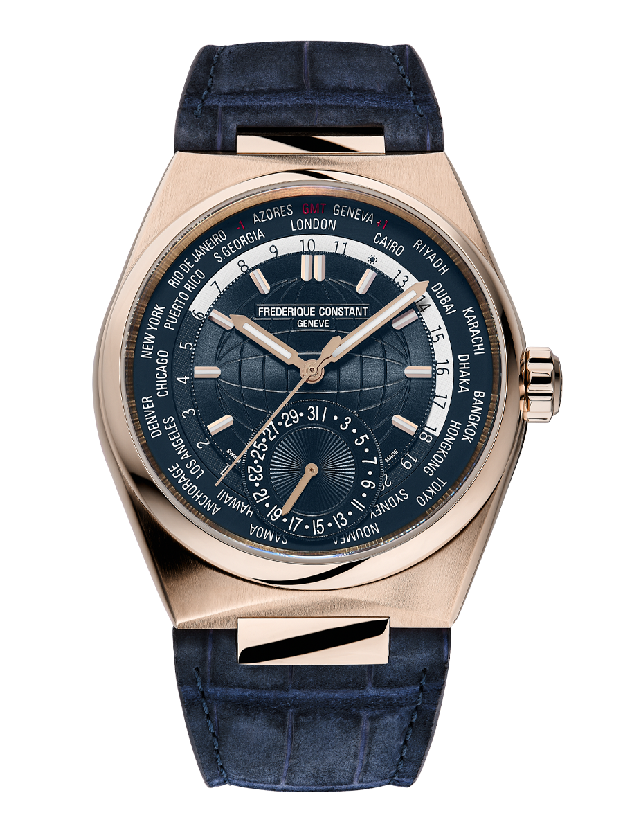 康斯登(FREDERIQUE CONSTANT)成立35週年,推出以Highlife Worldtimer自製機芯世界時區腕錶為基礎的二個紀念錶款,18K玫瑰金材質,定價約NT$888,000。