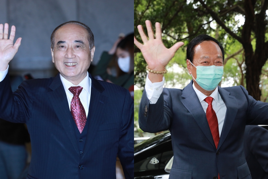 王金平（左）與郭台銘（右）昨於宏國大樓見面，談及2024總統大選事宜。