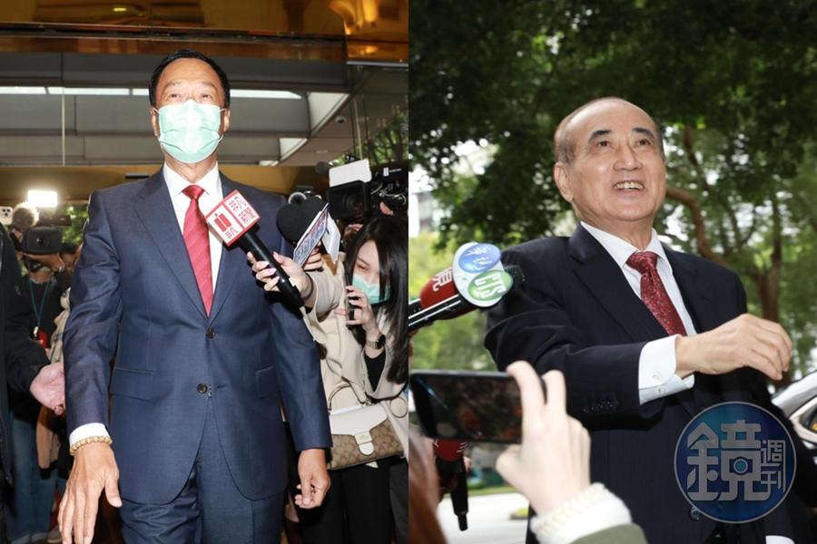 王金平（右）與郭台銘（左）昨日會面，會後首訪均表示希望朱立倫提供好的提名辦法。