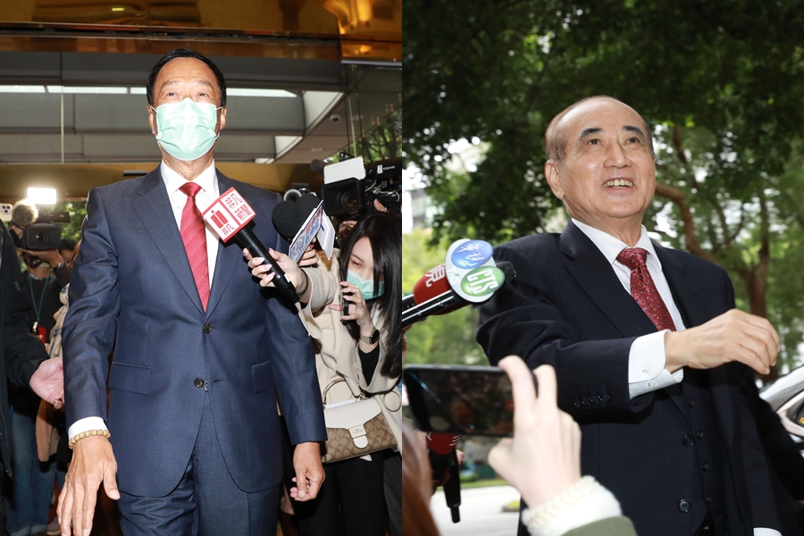 王金平(右)與郭台銘(左)昨日會面,會後首訪均表示希望朱立倫提供好的提名辦法。