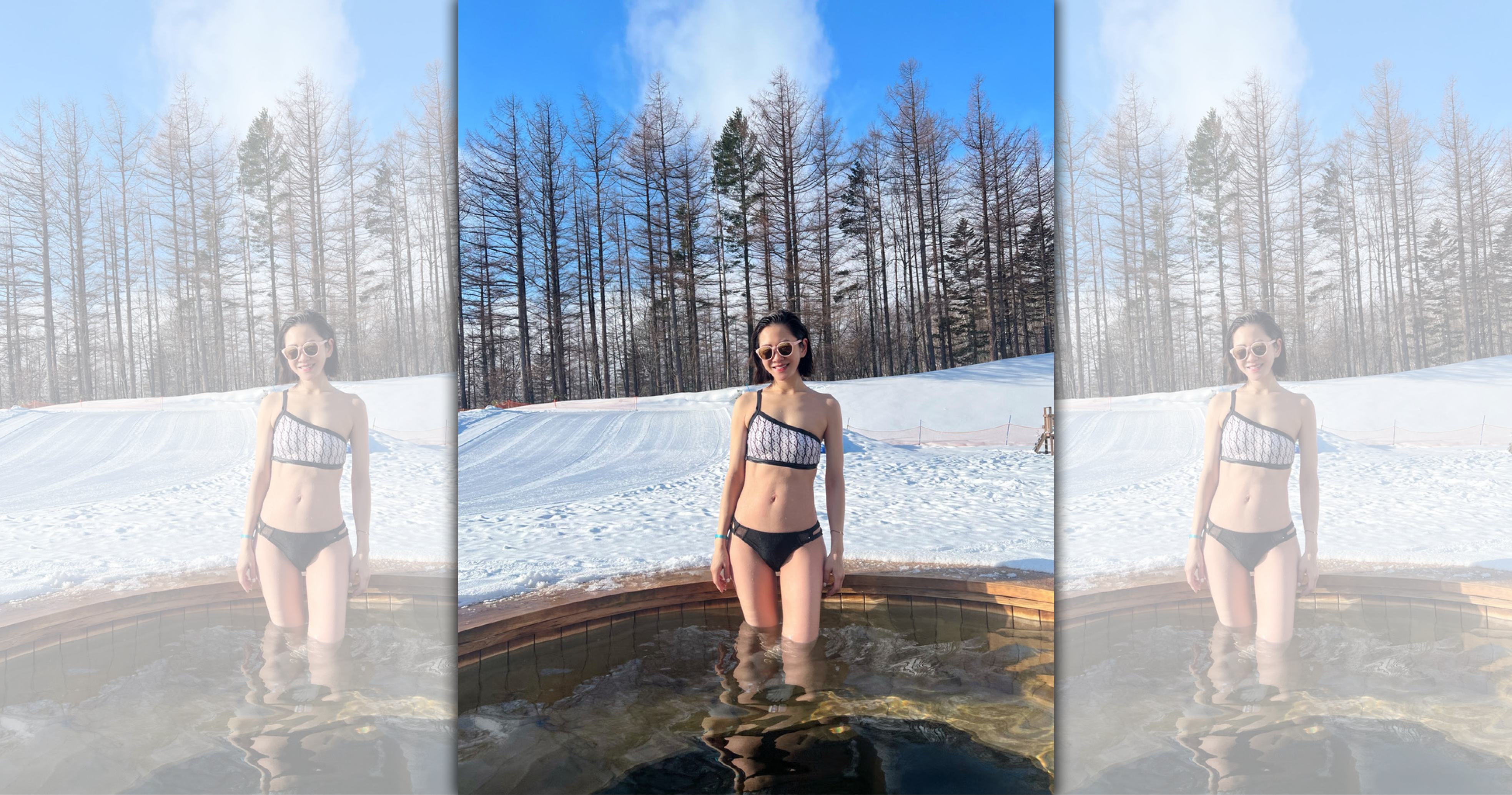 楊千霈雪地大秀小蠻腰。（楊千霈提供）