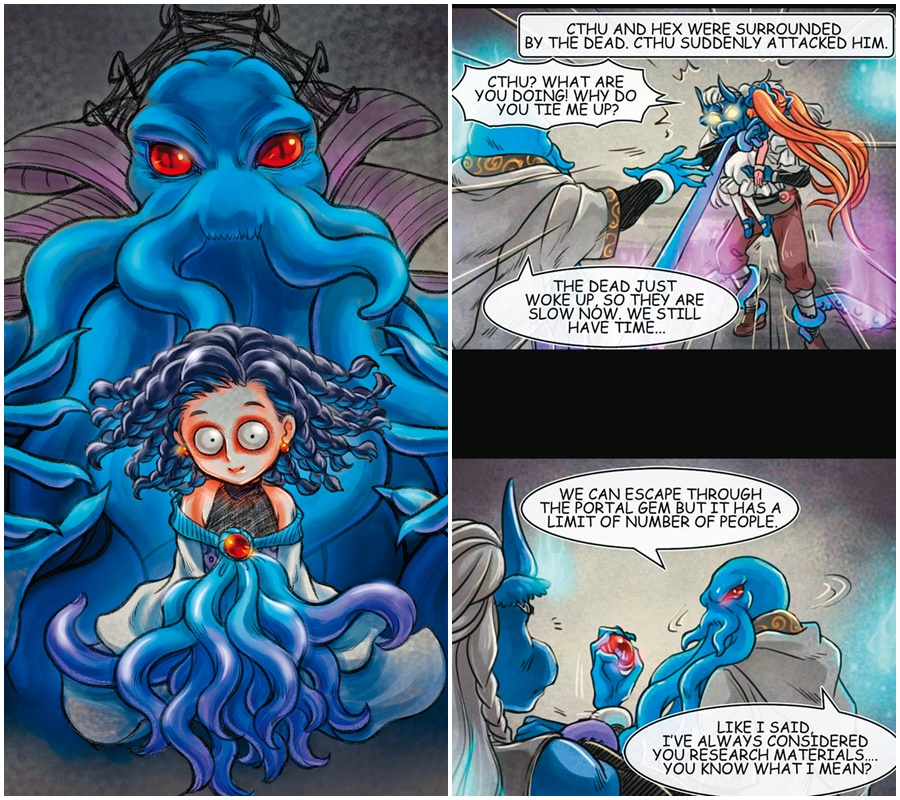 《成為奪心魔之必要》以魔法師「克蘇」（左圖後）及女孩「露娜」（左圖前）為兩大主角，除了在粉專以中英文連載，英文版也在WEBTOON CANVAS登場（右圖）。（左圖艾德萊娛樂提供，右圖翻攝自WEBTOON CANVAS）