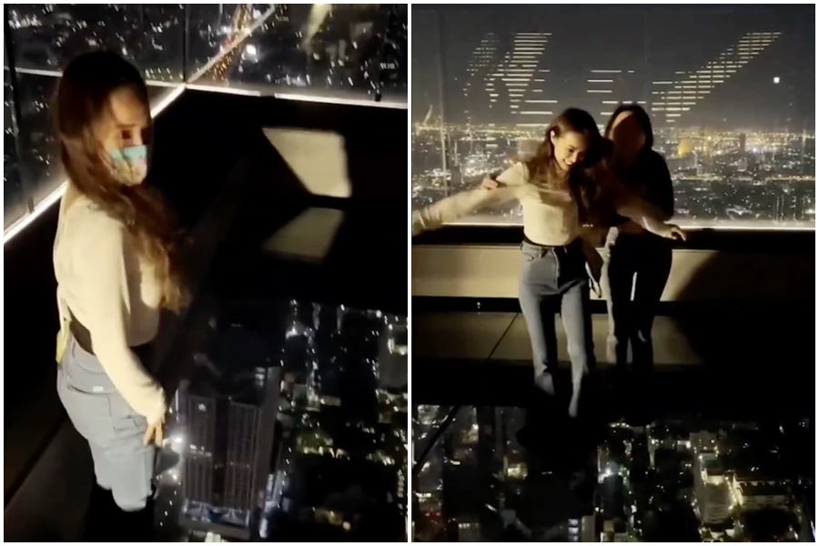 蔡依林站上曼谷78樓天空步道的高空玻璃地板，不禁脫口而出「歐買尬」。（翻攝自蔡依林IG）