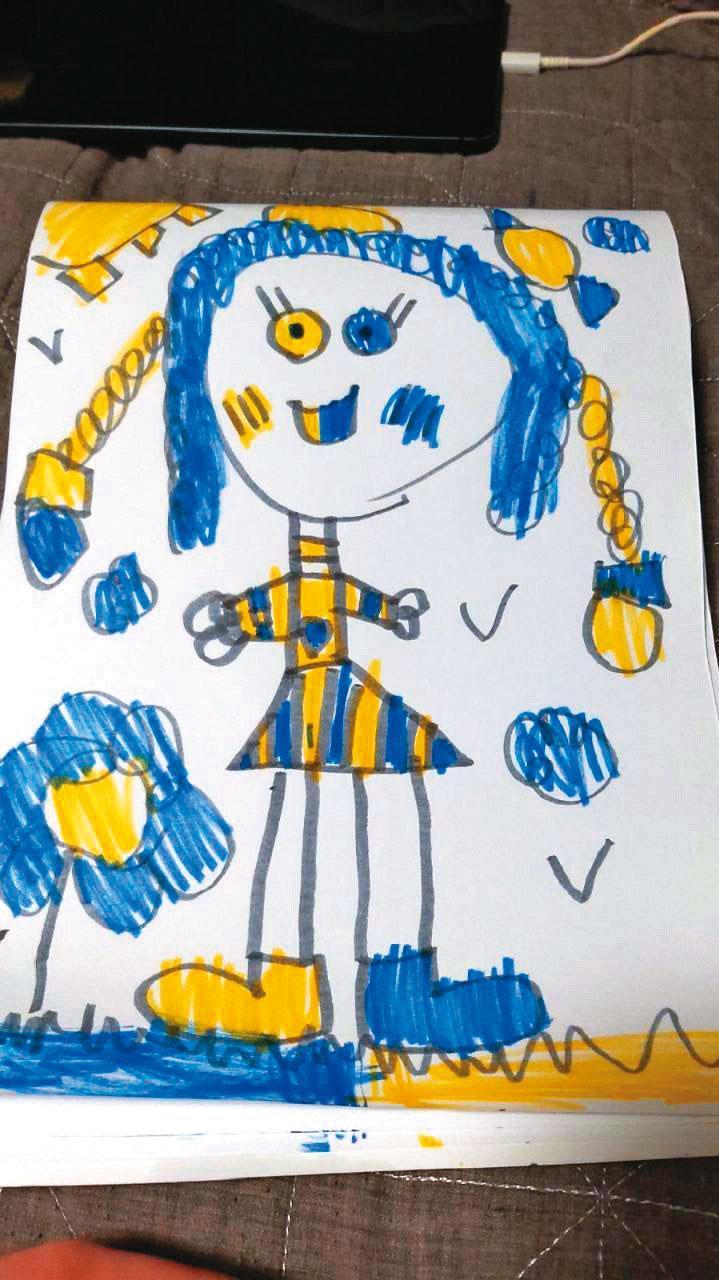 安娜．沃爾科娃女兒的自畫像。小女孩今年6歲，就讀基輔的私立幼稚園大班。（安娜提供）