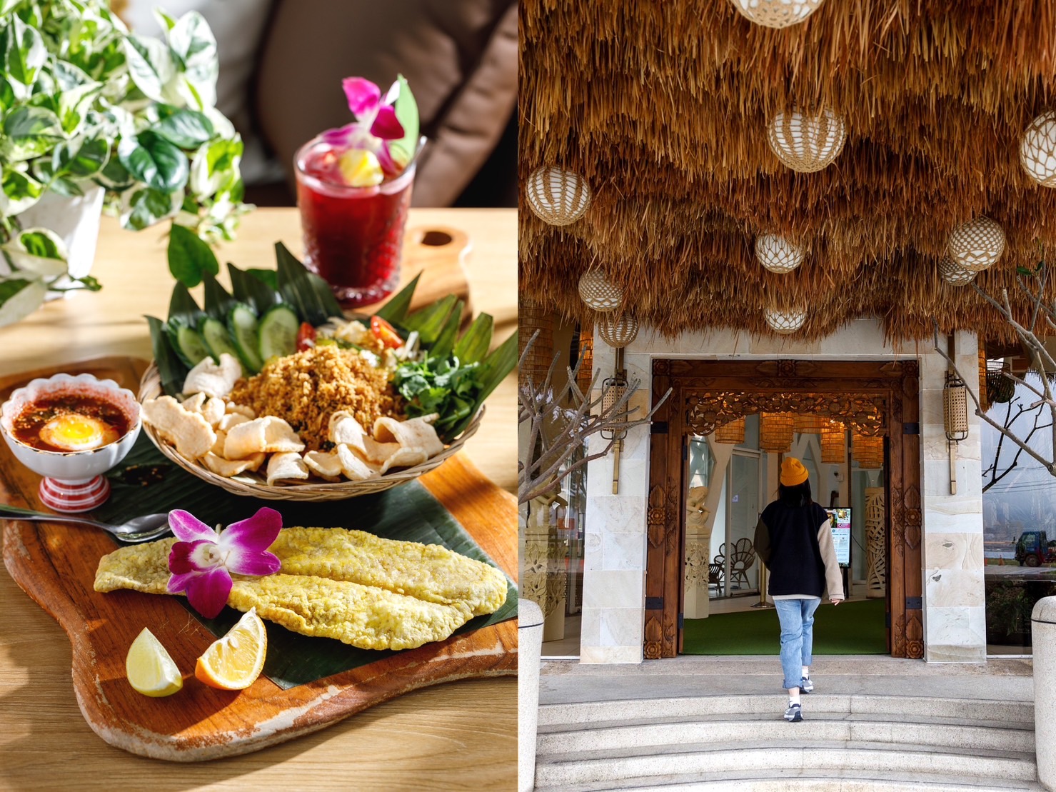 「水灣Bali景觀餐廳」八里店從裝潢到菜餚，都讓人彷彿置身熱帶島國。