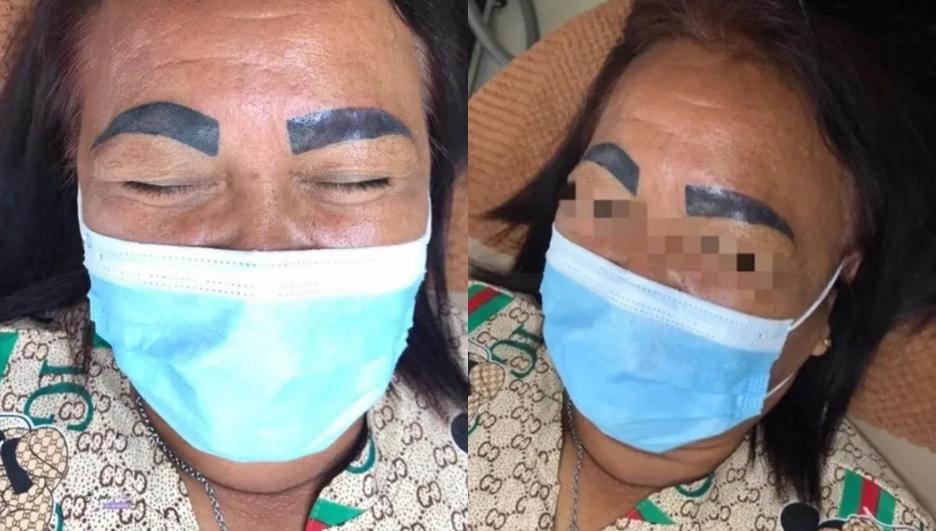 婦人對紋眉結果非常不滿,只能求助其他紋眉師父挽救。(翻攝臉書6D Eyebrow Tattoo Phetchabun By Ajarn Pangpond)
