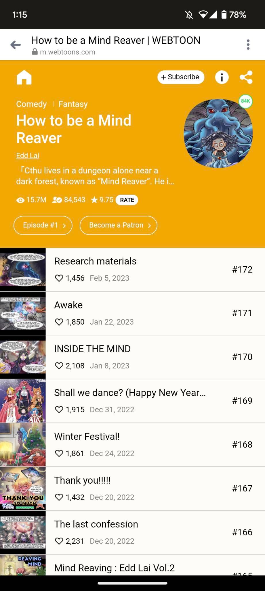 《成為奪心魔之必要》在網漫平台WEBTOON CANVAS累積逾1,570萬點閱。（翻攝自WEBTOON CANVAS）
