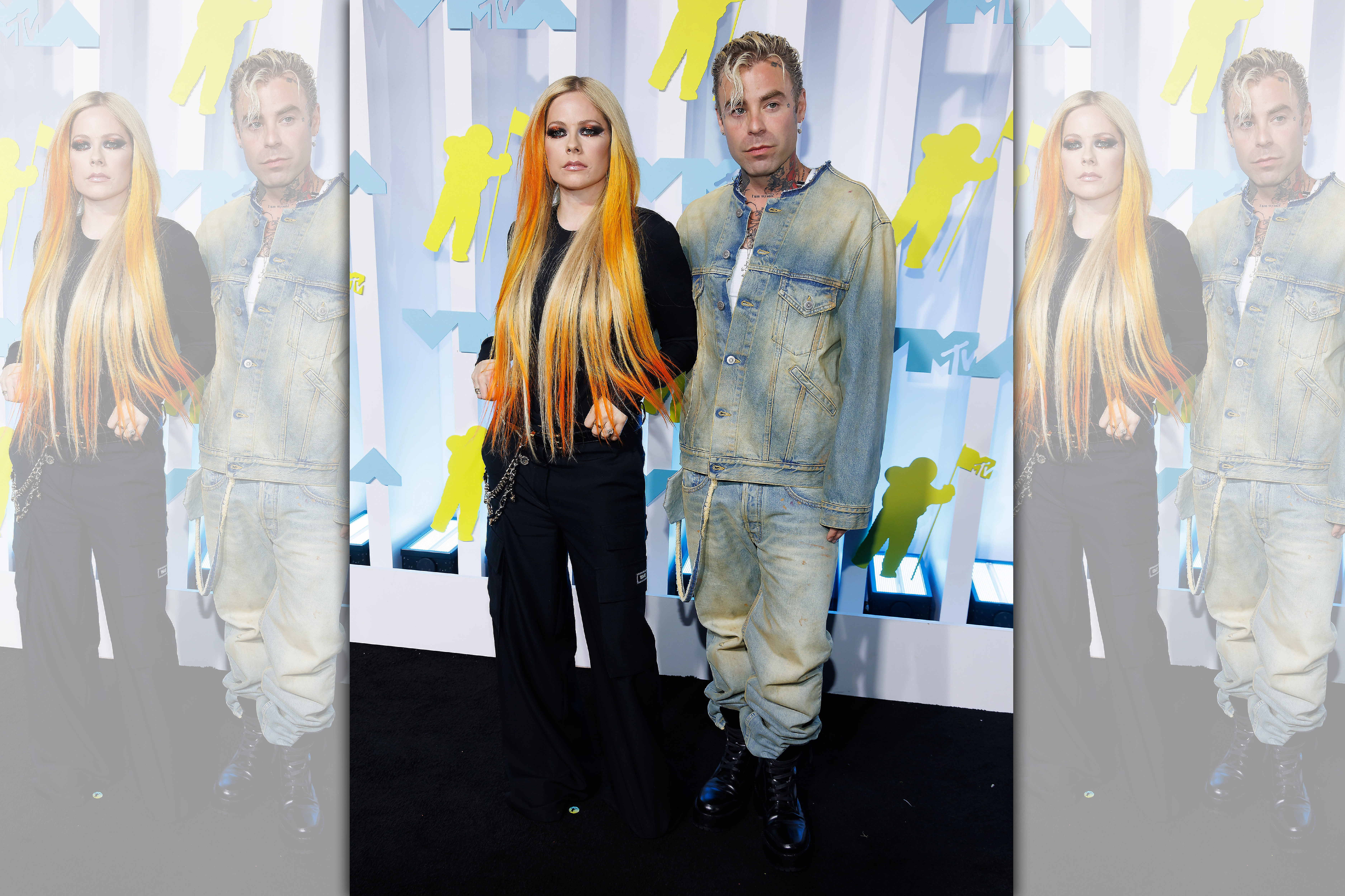 艾薇兒（左）與男友Mod Sun去年8月底一起參加MTV音樂獎，9月以後就沒一起亮相，引發揣測。（東方IC）