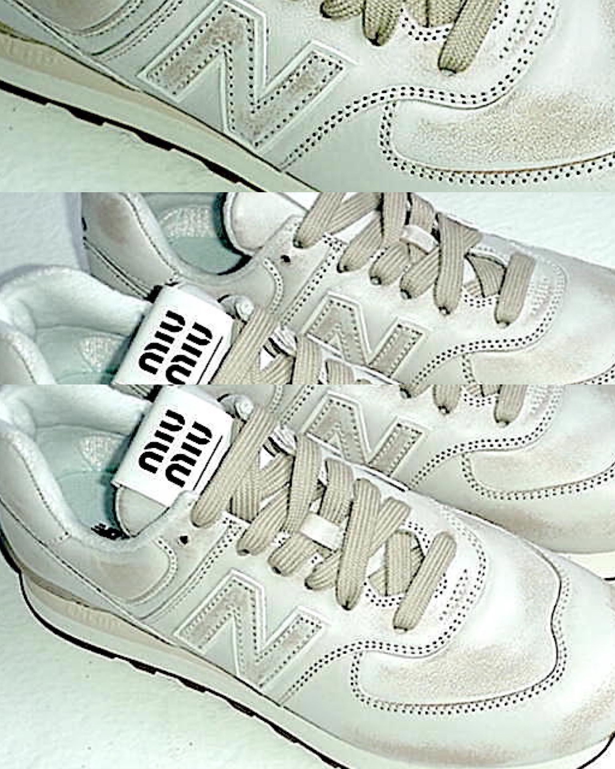 New Balance 574 x MIU MIU仿舊納帕軟皮革運動鞋。NT$35,000（MIU MIU提供）