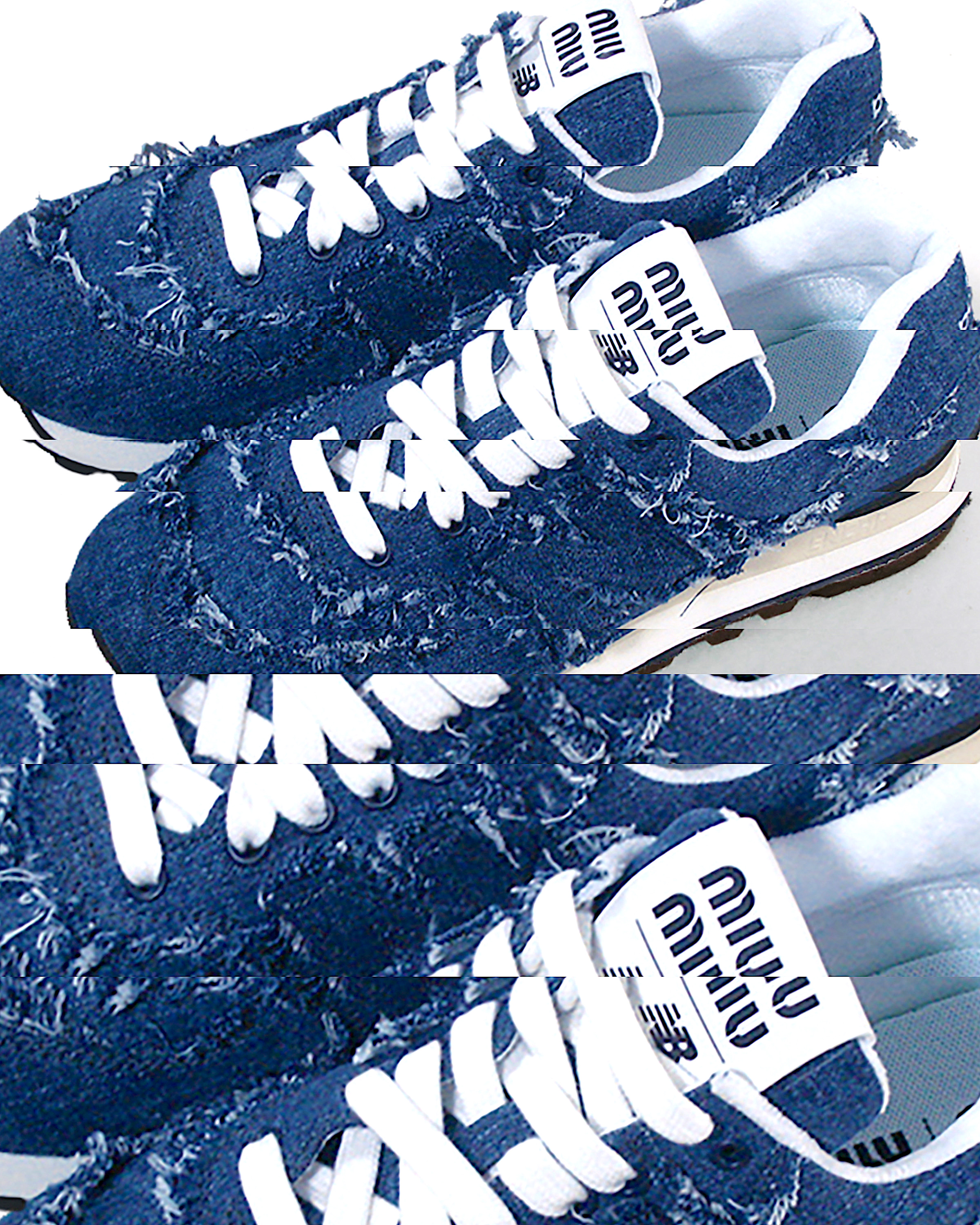 New Balance 574 x MIU MIU丹寧布運動鞋。NT$32,000（MIU MIU提供）