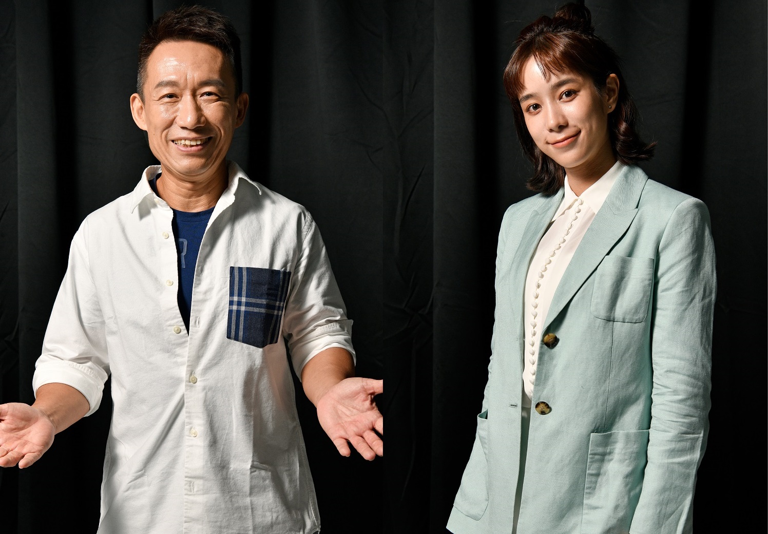 郭子乾（左）、温貞菱錄影分享演戲心得。（鏡電視提供）