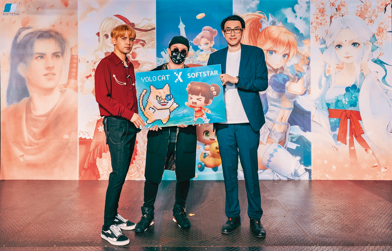 大宇去年發行以《大富翁》為主題的NFT,並與藝人陳零九的「YOLO Cat Club」合作。左起為陳零九、YouTuber烏鴉及大宇NFT項目負責人沈家豪。(大宇資訊提供)