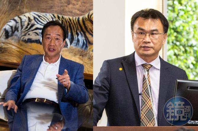 郭台銘(左)今在臉書發文,對於昨日陳吉仲(右)提出的「蛋蛋危機」解方給出高的評價。