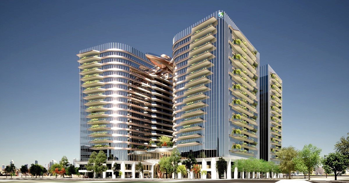 「京華廣場」於2022年動土，打造全球首座高層帷幕大樓陽台層層種樹、致力吸碳抗暖的頂級商辦。