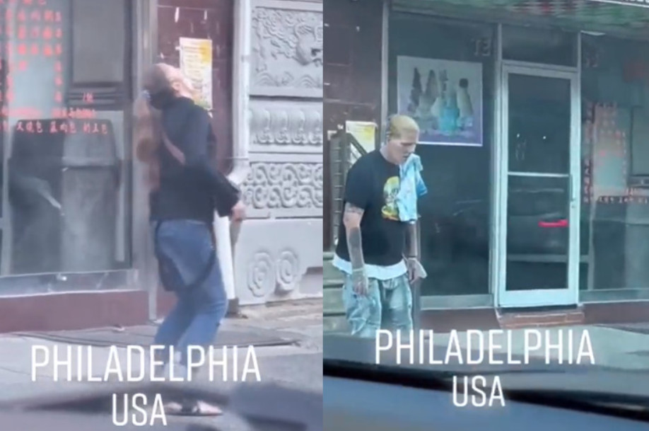 美國街頭出現宛如喪屍的人，據悉是吸食毒品「賽拉嗪」引發的症狀。（翻攝推特@theoryorb）