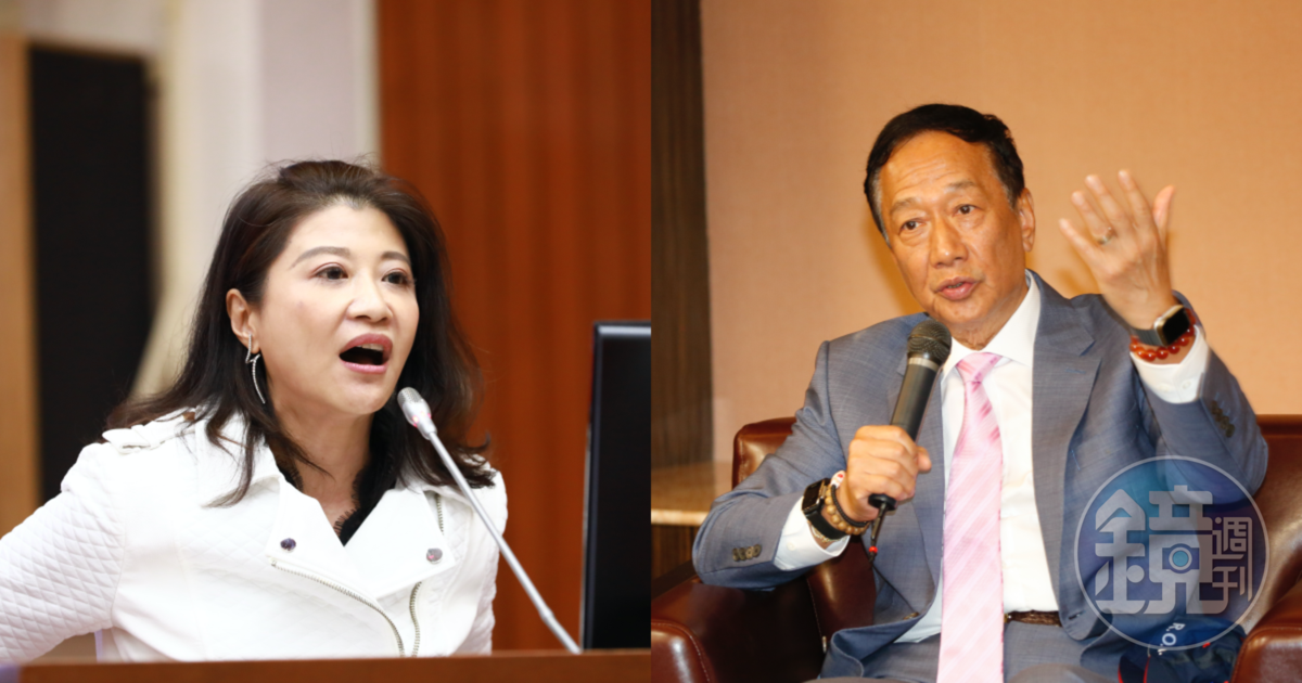 民進黨立委林楚茵(左)轟郭台銘(右)賣高價蛋,卻被發現永齡根本沒有產蛋。