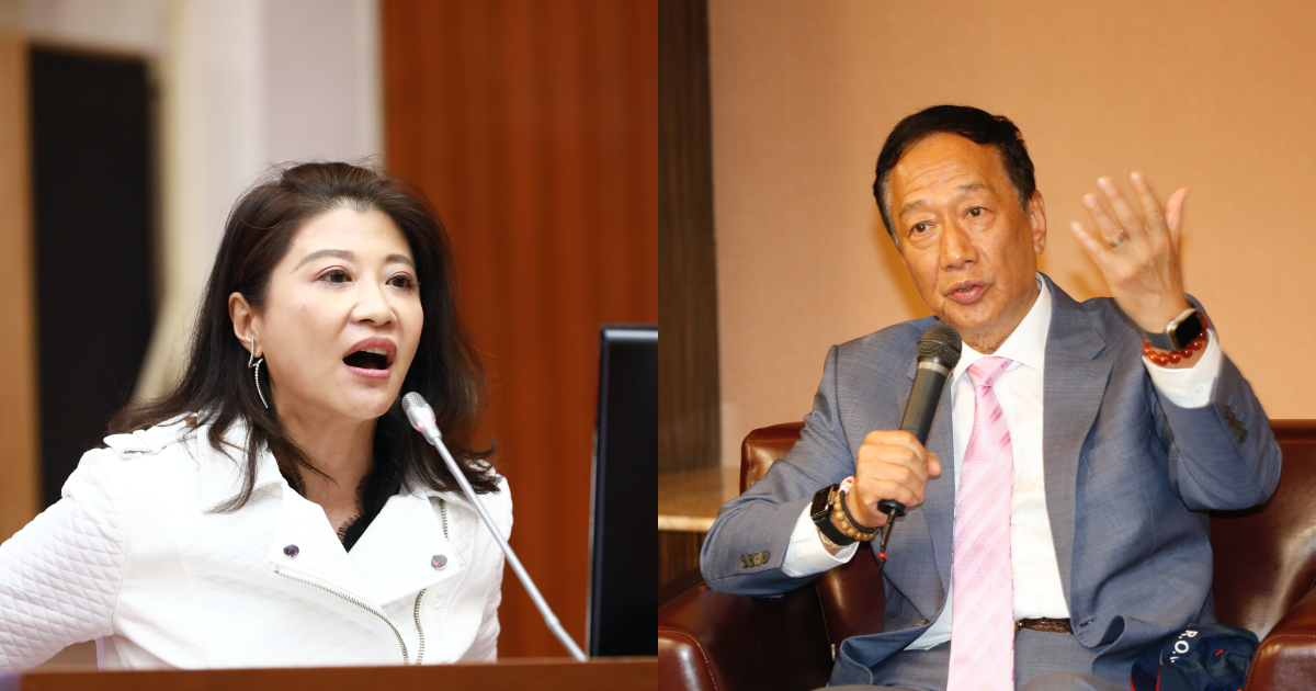 民進黨立委林楚茵（左）轟郭台銘（右）賣高價蛋，卻被發現永齡根本沒有產蛋。