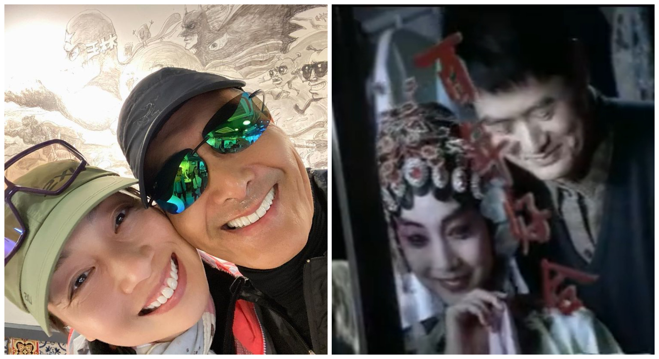 江美儀（左圖左）去爬山「野生捕獲」周潤發（左圖右），兩人26年前曾一起拍洗髮精廣告。（翻攝elenakongmayyee IG、網路圖片）