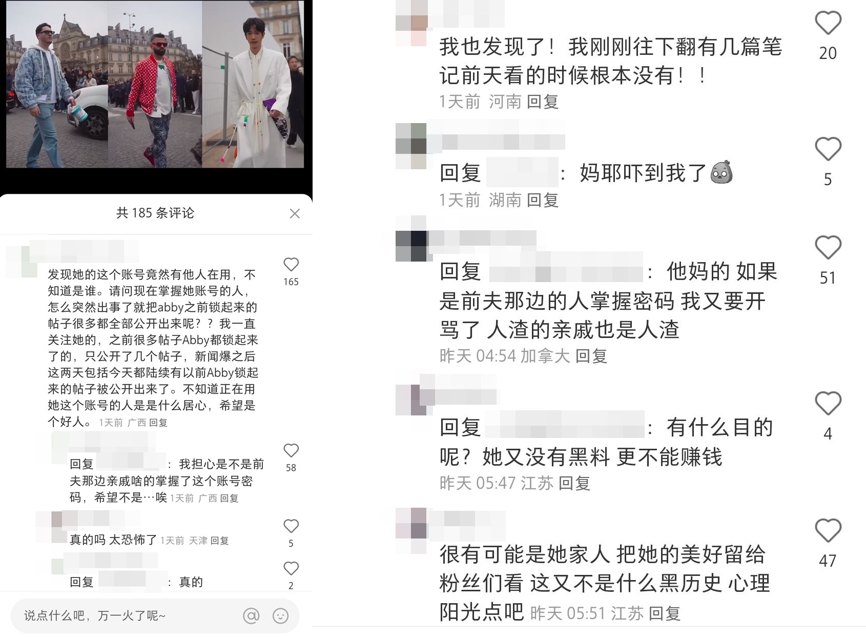有粉絲發現蔡天鳳小紅書隱藏的貼文被逐一公開。（翻攝自蔡天鳳小紅書）