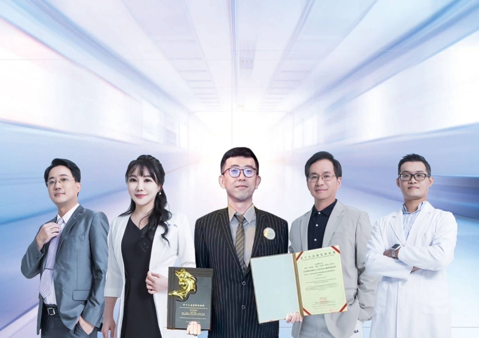 北醫副教授莊爾元（中）與余適安博士（右二）、莊斯棋生醫專家（左二）等人所組成的家安生醫團隊讓健康照護再升級。（家安生醫提供）