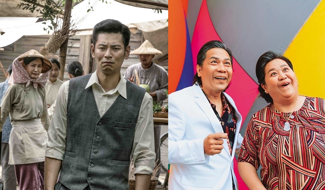 安心亞（左圖左）與楊子儀（左圖右）在《牛車來去》中愛得悲苦，明年改以喜劇為基調的第5號作品《我的婆婆怎麼那麼可愛2》（右圖）接捧，調合觀眾情緒。（公視、禾豐製作提供、威視電影提供）