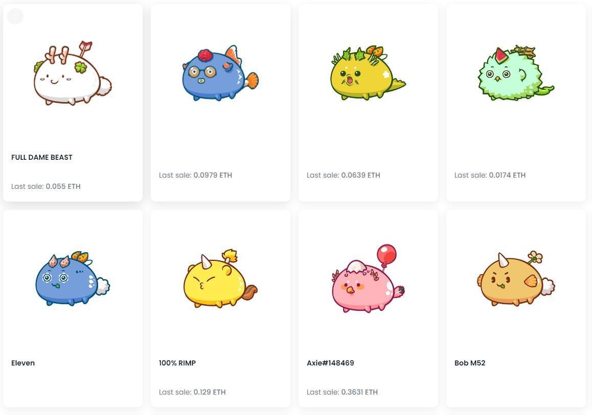 《Axie Infinity》的可愛生物「Axie」一度是NFT市場熱門標的，但現在乏人問津。（翻攝自Opensea）
