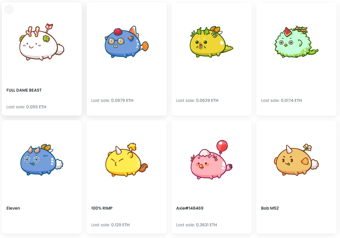 《Axie Infinity》的可愛生物「Axie」一度是NFT市場熱門標的，但現在乏人問津。（翻攝自Opensea）