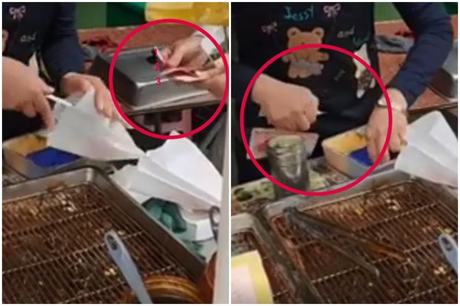 宜蘭一家蔥多餅老闆娘遭控結帳不老實，被網友拍下疑似「搓掉」百元鈔票影片，引發爭議。（翻攝自Dcard）