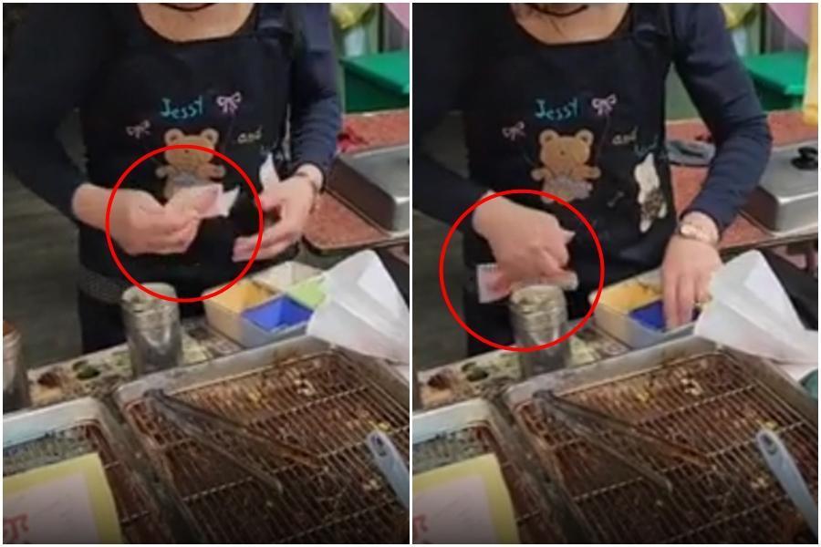 宜蘭一間知名賣蔥多餅的店家,遭網友指控老闆娘疑似在收錢結帳時,用拇指搓掉客人給的百元鈔。(翻攝Dcard)