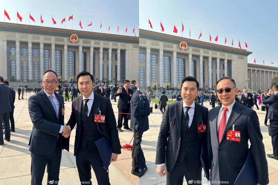 甄子丹(右)作為新任港區政協委員,日前特地飛往北京參與人大會議。(翻攝自微博)